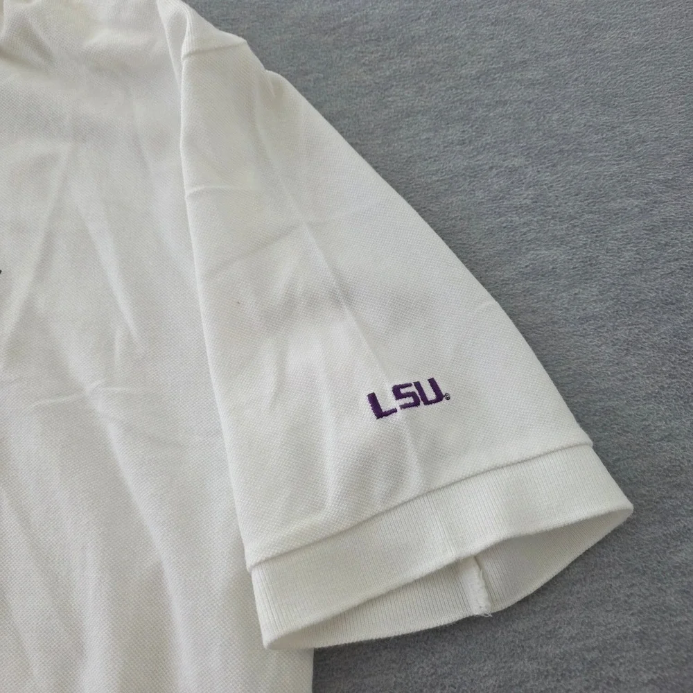 Polo Ralph Lauren Mens XL White LSU Tigers Embroidered Pique Polo Shirt Cotton